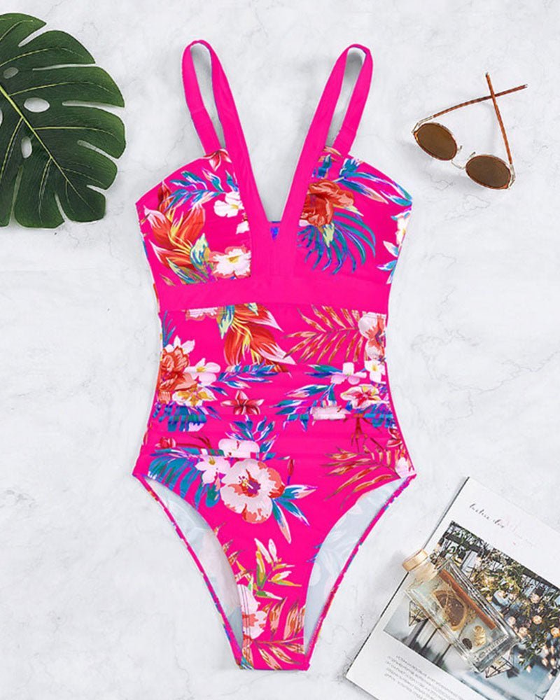 Nessa floral charm swimsuit with V-neckline and floral print in multiple colours