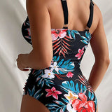 Nessa floral charm swimsuit with V-neckline and floral print in multiple colours