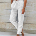 Selena chic tapered joggers shown in a relaxed everyday fit