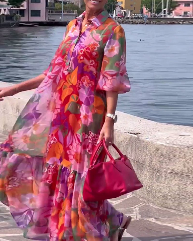 Tasia floral maxi dress with lantern sleeves and flowing shift silhouette
