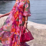 Tasia floral maxi dress with lantern sleeves and flowing shift silhouette
