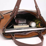 Dusk Serenity premium PU leather shoulder bag shown in brown, black and grey
