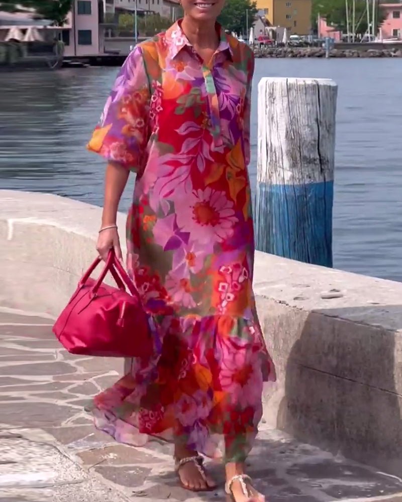 Tasia floral maxi dress with lantern sleeves and flowing shift silhouette