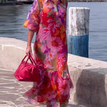 Tasia floral maxi dress with lantern sleeves and flowing shift silhouette