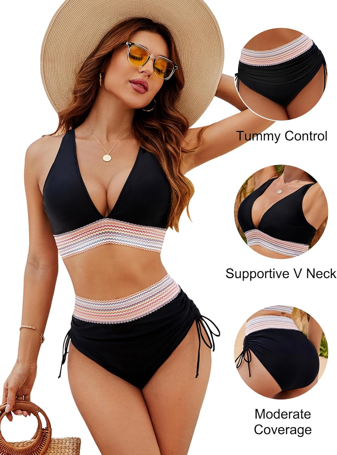 Suri perfect coverage bikini shown in a flattering two-piece swimwear style