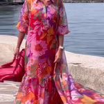 Tasia floral maxi dress with lantern sleeves and flowing shift silhouette
