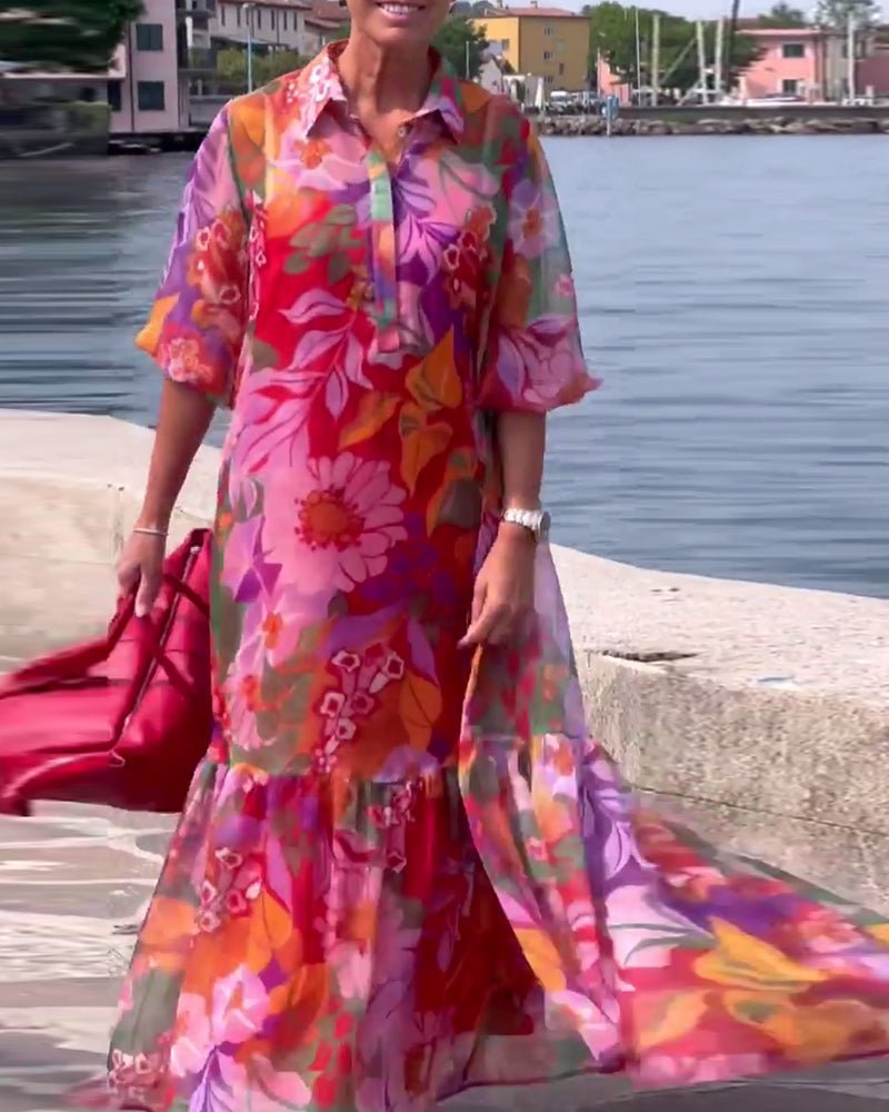 Tasia floral maxi dress with lantern sleeves and flowing shift silhouette