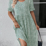 Anne elegant bloom midi dress in blue, red and green with a flattering feminine silhouette