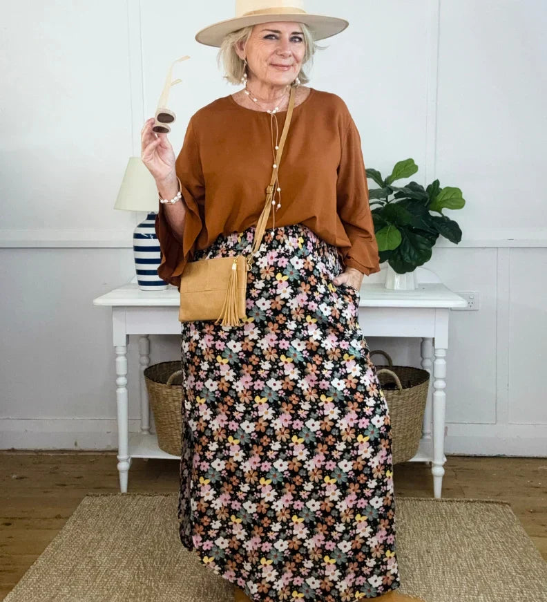Darcy summer ease maxi skirt with high-rise waist, side split and flowing hem