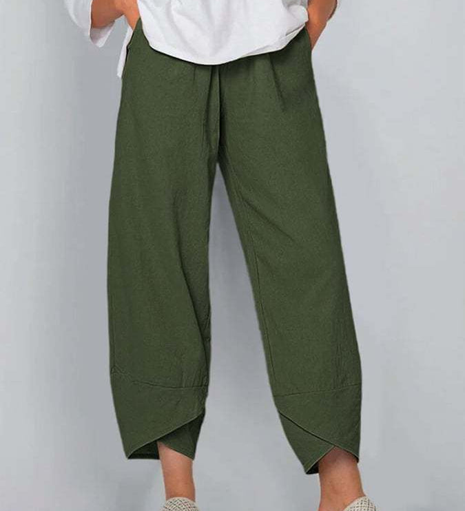 Avelina relaxed chic pants with a mid-rise waist and flowing silhouette, shown in neutral tones