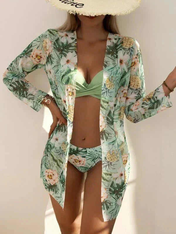 Thalassa 3-in-1 bikini set with padded top and matching lightweight kimono cover-up