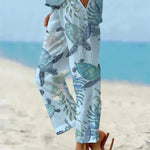 Sally relaxed casual pants with floral and turtle print in a light, easy-going colour