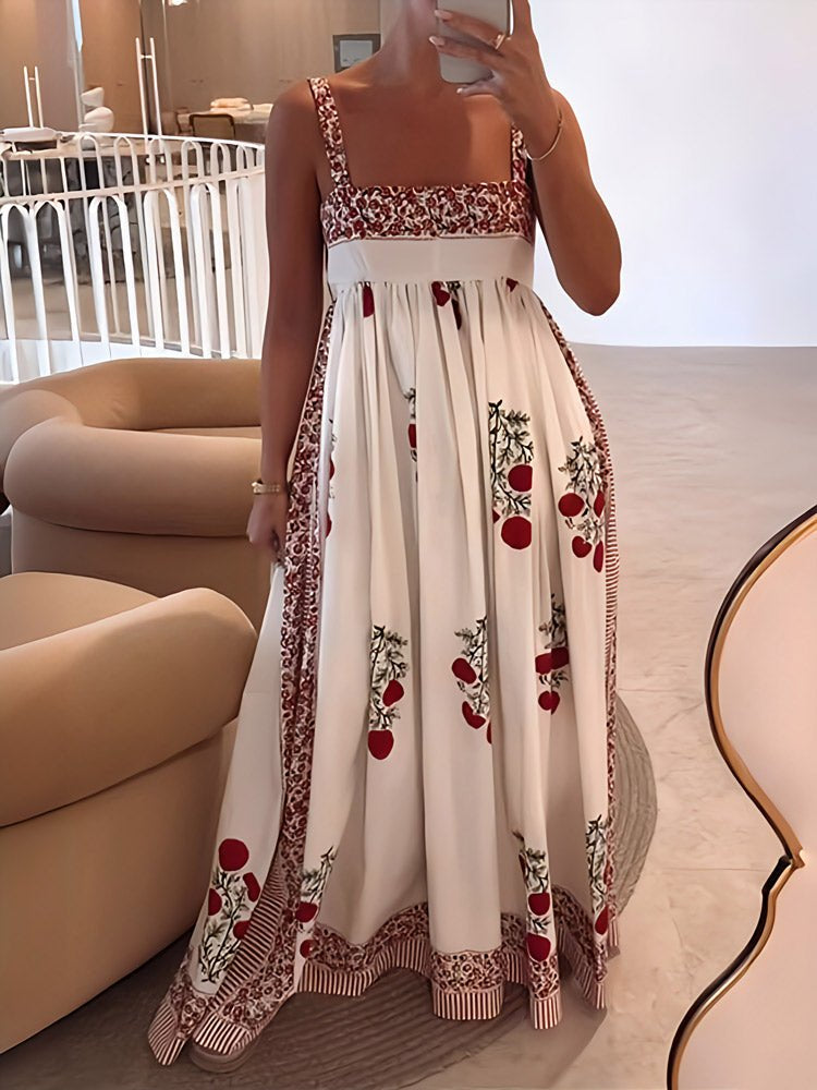 Kate multicoloured elegant maxi dress with square neckline and flowing silhouette