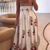 Kate multicoloured elegant maxi dress with square neckline and flowing silhouette