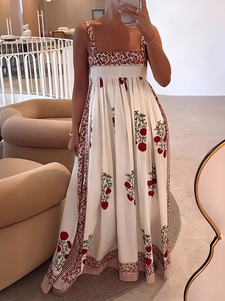 Kate multicoloured elegant maxi dress with square neckline and flowing silhouette