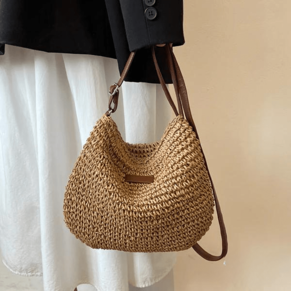 Coralyn woven crossbody bag with adjustable strap in brown