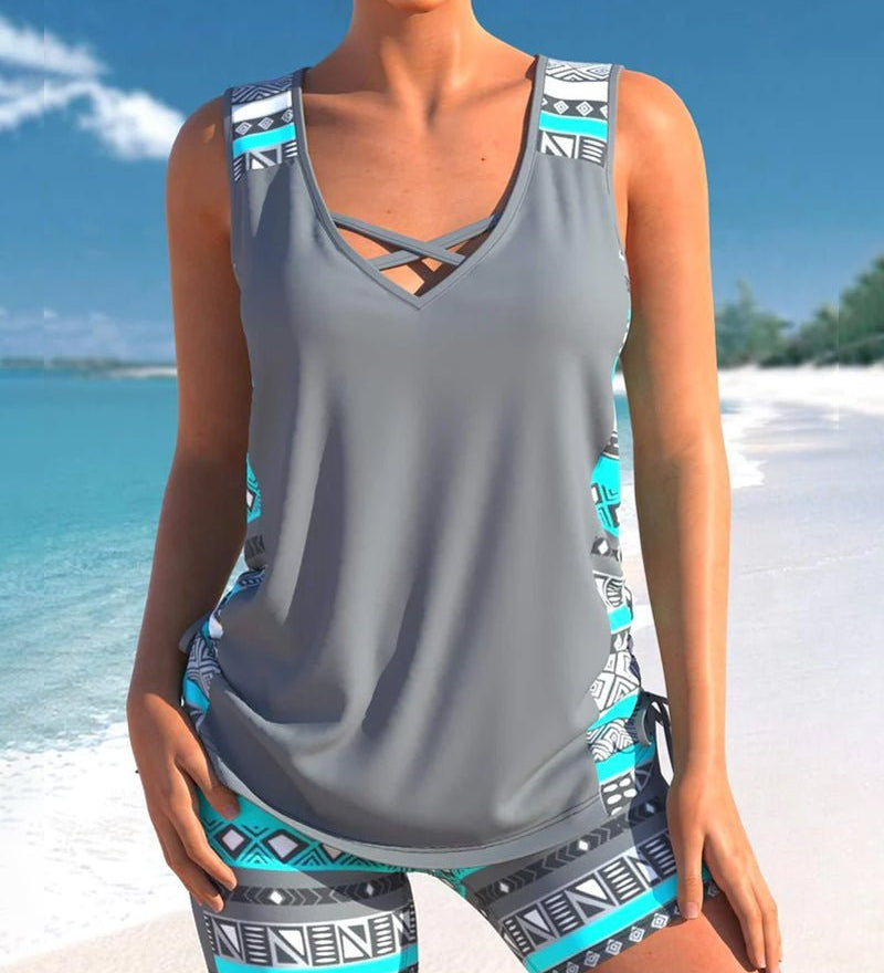 Azari two-piece swim tankini with flattering tummy coverage, shown in a range of colours
