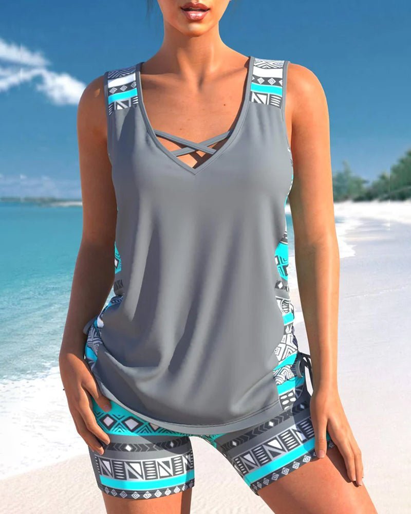 Azari two-piece swim tankini with flattering tummy coverage, shown in a range of colours