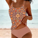 Ahanita printed two-piece tankini with double straps, U-neckline and high-waisted bottom
