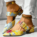 Bello bright rainbow heels in vivid orange, blue and yellow colour options