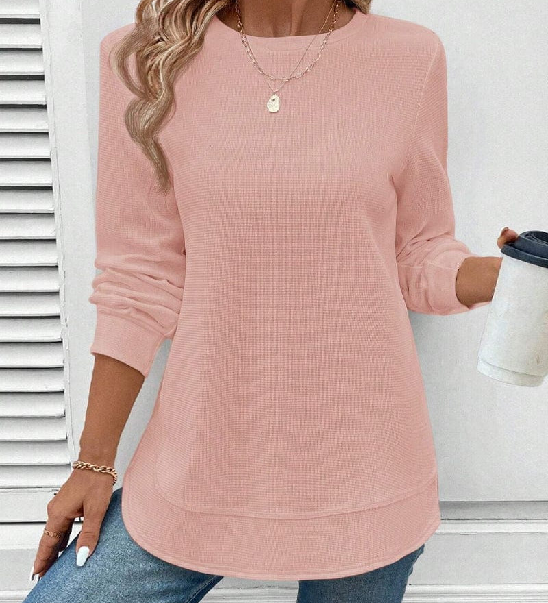 Ynes graceful long sleeve top with a classic round neck and regular fit