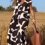 Amelia printed V-neck A-line dress in a flowing silhouette