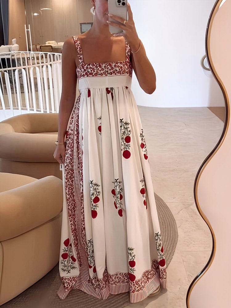 Kate multicoloured elegant maxi dress with square neckline and flowing silhouette