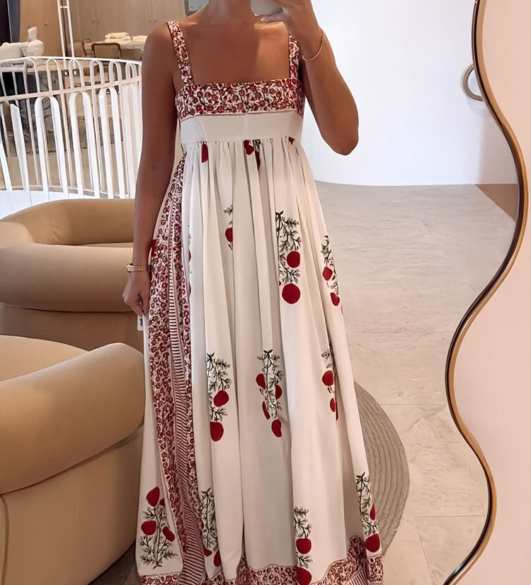Kate multicoloured elegant maxi dress with square neckline and flowing silhouette