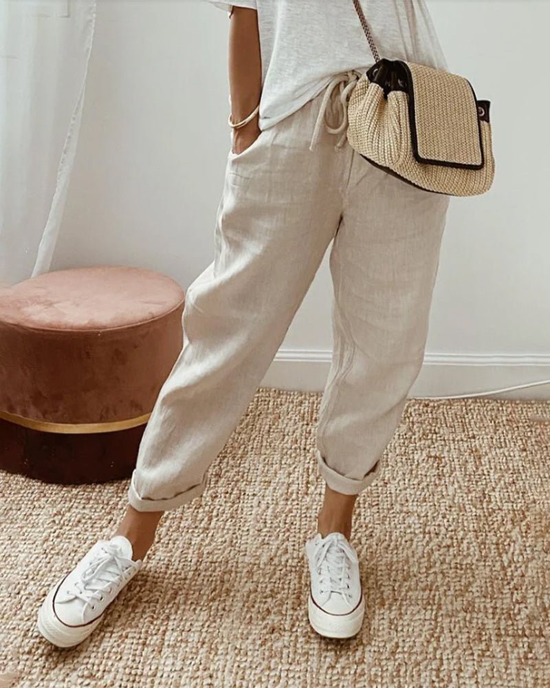 Adria casual retro pleated pants with drawstring waist and relaxed straight-leg fit