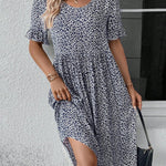 Anne elegant bloom midi dress in blue, red and green with a flattering feminine silhouette