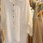 Lineth casual buttoned linen-cotton blouse with shirt collar and 3/4 sleeves