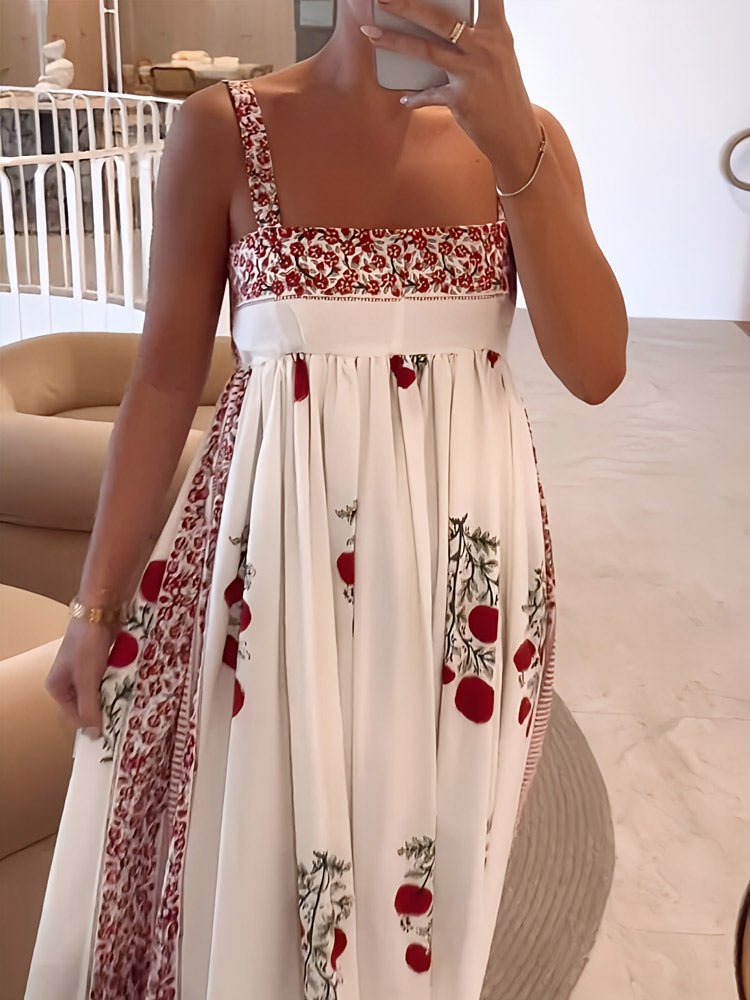 Kate multicoloured elegant maxi dress with square neckline and flowing silhouette
