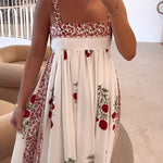 Kate multicoloured elegant maxi dress with square neckline and flowing silhouette