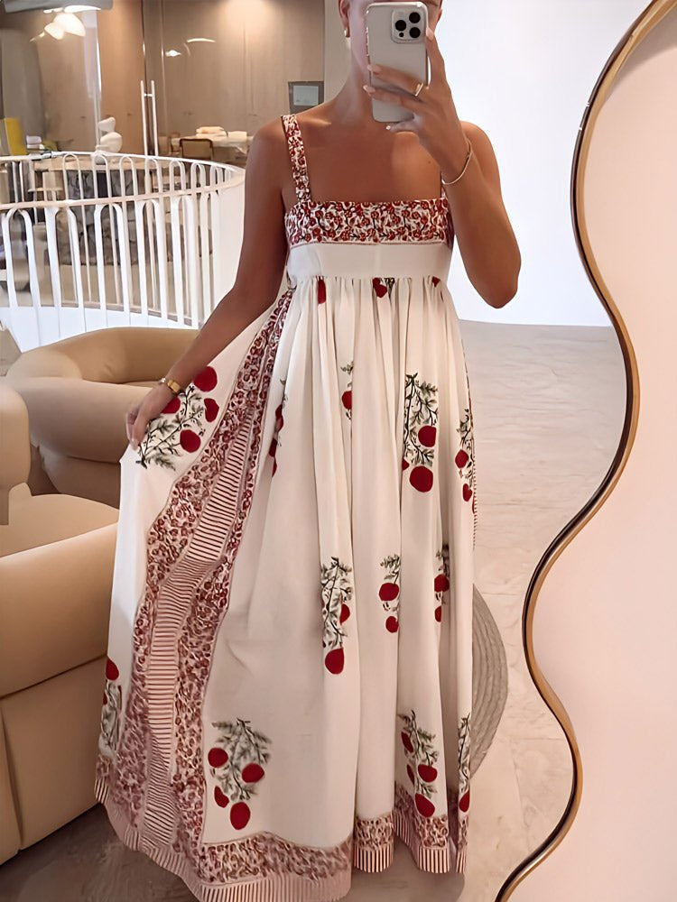 Kate multicoloured elegant maxi dress with square neckline and flowing silhouette