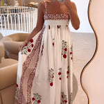 Kate multicoloured elegant maxi dress with square neckline and flowing silhouette