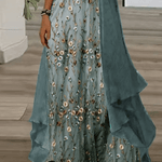 Thea green ditsy floral maxi dress with V-neckline and 3/4 sleeves