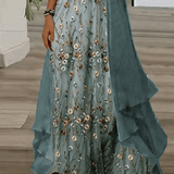 Thea green ditsy floral maxi dress with V-neckline and 3/4 sleeves
