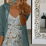 Thea green ditsy floral maxi dress with V-neckline and 3/4 sleeves