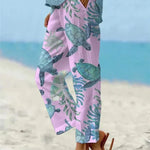 Sally relaxed casual pants with floral and turtle print in a light, easy-going colour