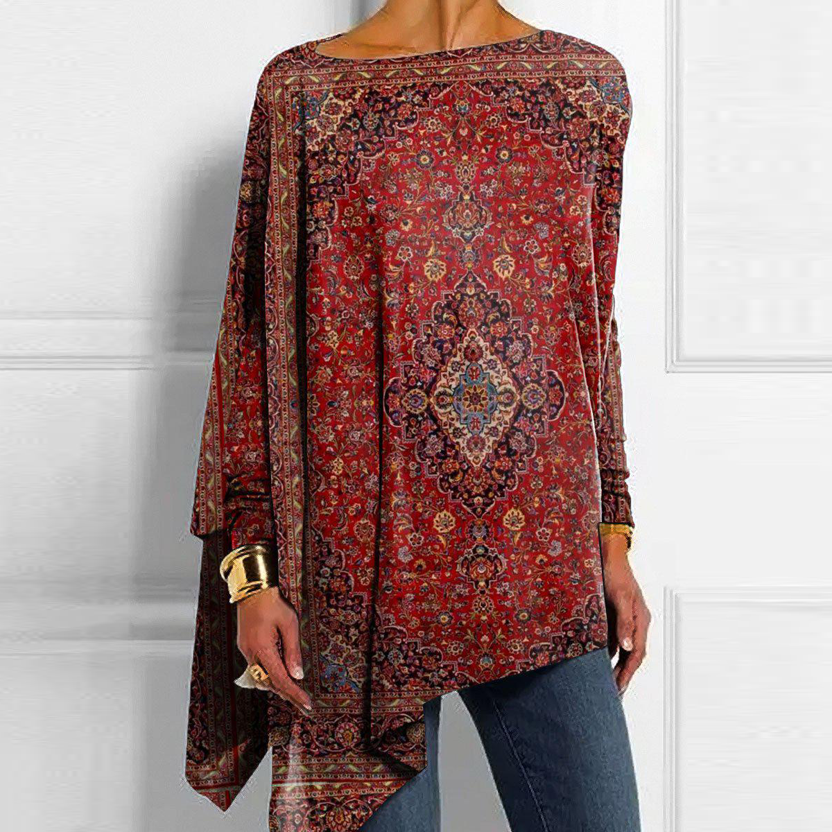 Presley graceful boatneck top in burgundy with long sleeves and a flattering drape