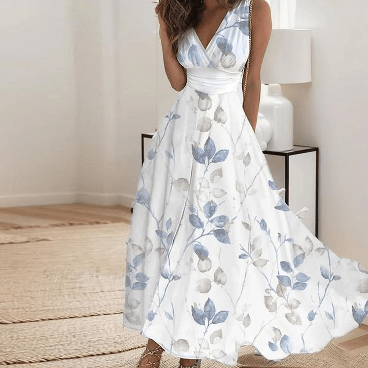 Krisha white floral sleeveless A-line maxi dress