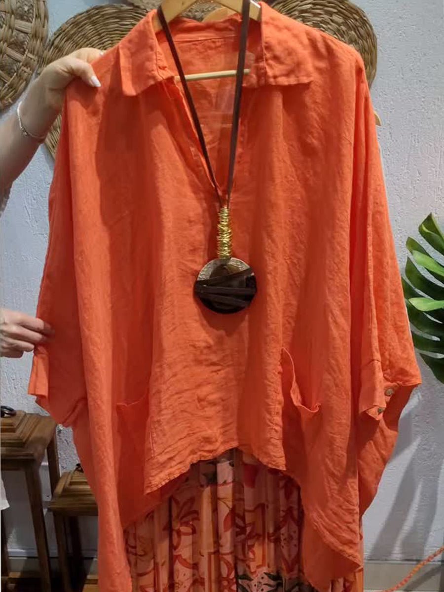 Lina breezy collared linen-cotton top with soft stand collar and relaxed fit