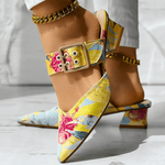 Bello bright rainbow heels in vivid orange, blue and yellow colour options