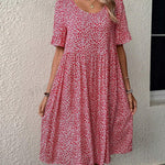 Anne elegant bloom midi dress in blue, red and green with a flattering feminine silhouette