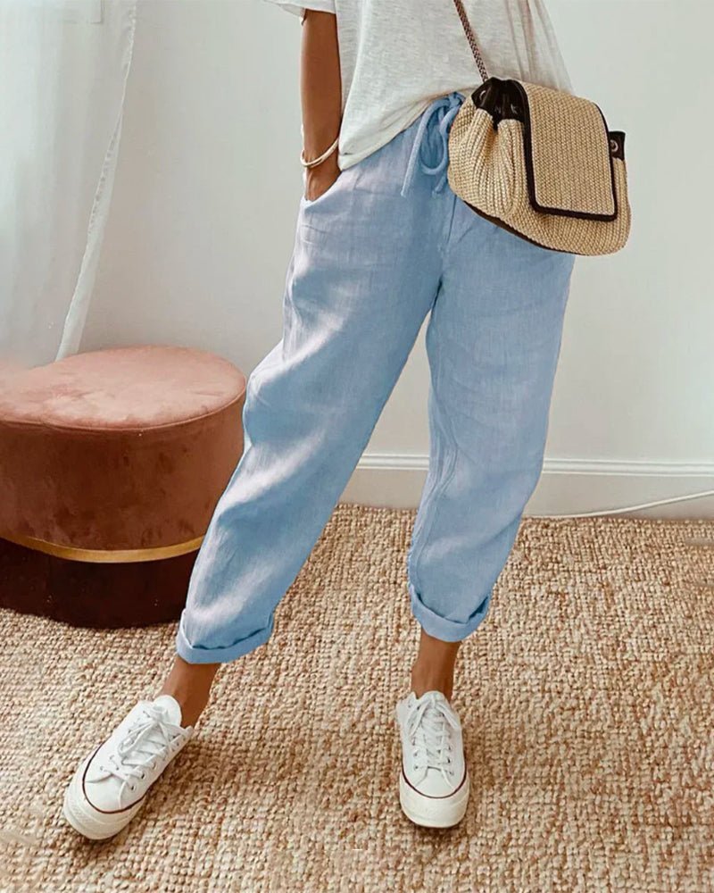 Adria casual retro pleated pants with drawstring waist and relaxed straight-leg fit