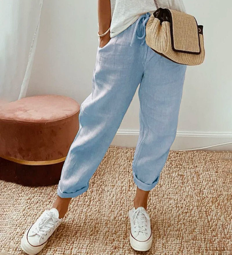 Adria casual retro pleated pants with drawstring waist and relaxed straight-leg fit