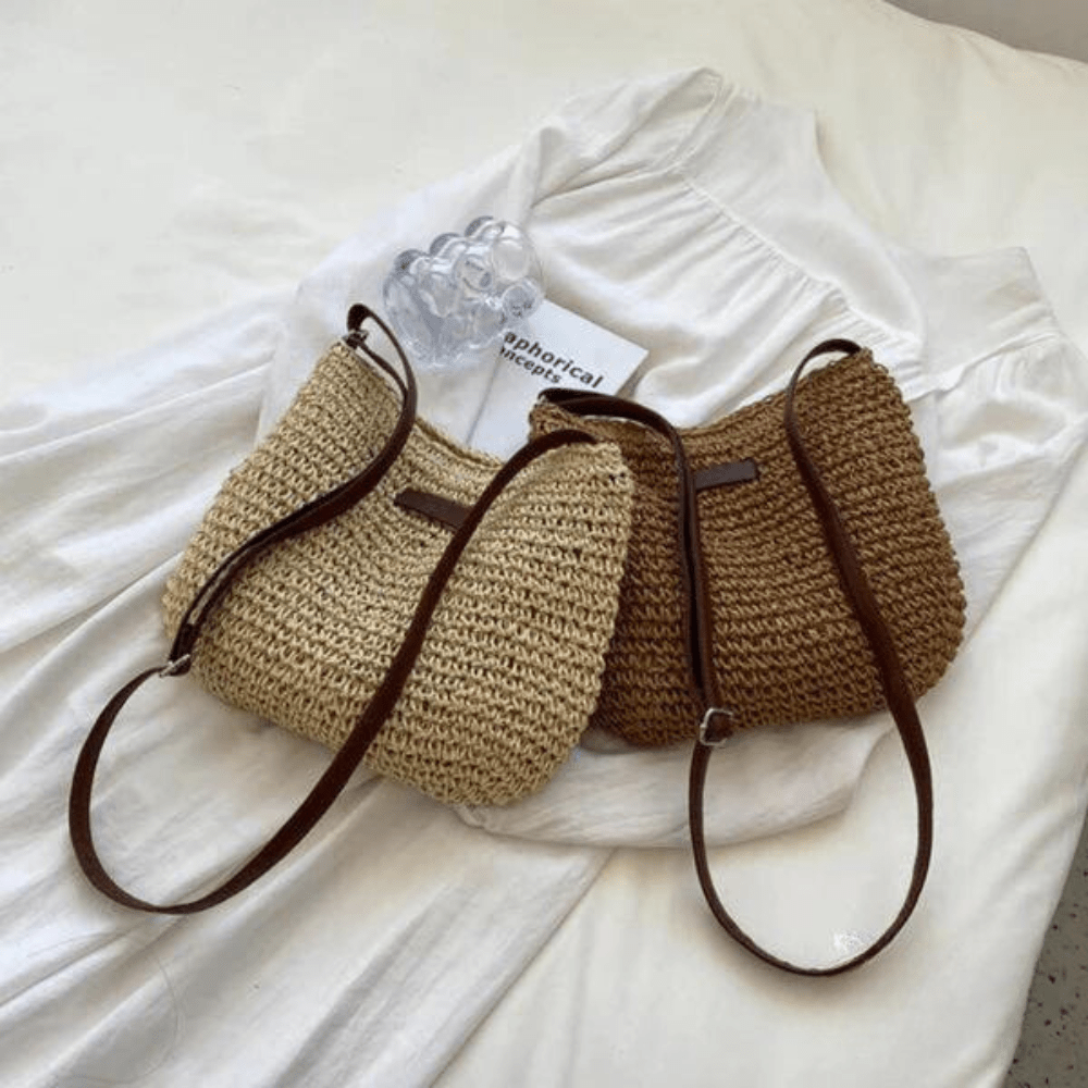 Coralyn woven crossbody bag with adjustable strap in brown