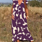 Amelia printed V-neck A-line dress in a flowing silhouette