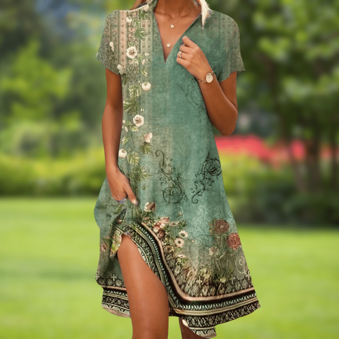 Firi chic elegant dress with vibrant floral print and flowy silhouette