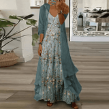 Thea green ditsy floral maxi dress with V-neckline and 3/4 sleeves